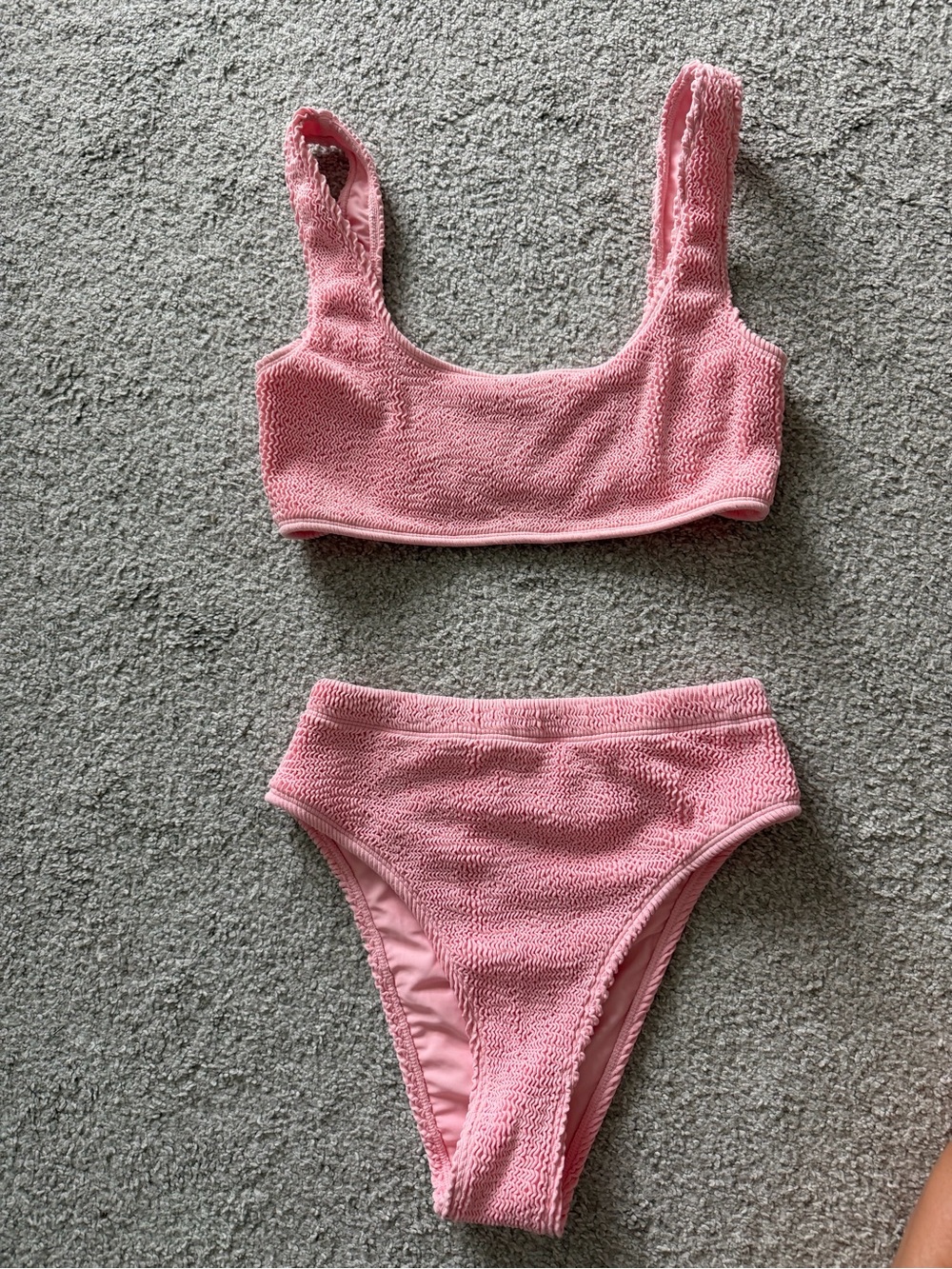 Textured Pink Scoop Neck Bikini Set